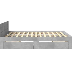 vidaXL Camas Y Accesorios-Cama con cabecero madera ingeniería gris hormigón 200x200 cm