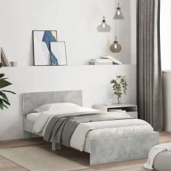vidaXL Camas Y Accesorios-Cama con cabecero madera de ingeniería gris hormigón 100x200 cm