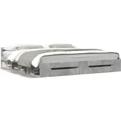 vidaXL Cama con cajones madera ingeniería gris hormigón 200x200 cm Gris hormig&oacute;n Sale
