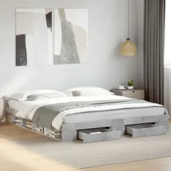 vidaXL Cama con cajones madera ingeniería gris hormigón 200x200 cm Gris hormig&oacute;n Sale