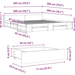 vidaXL Cama con cajones madera ingeniería gris hormigón 200x200 cm Gris hormig&oacute;n Sale
