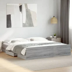 vidaXL Cama con cajones madera ingeniería 200x200 cm Gris sonoma New