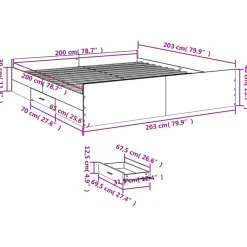 vidaXL Cama con cajones madera ingeniería 200x200 cm Gris sonoma New