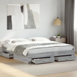 vidaXL Camas Y Accesorios-Cama con cajones madera ingeniería 200x200 cm