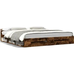vidaXL Cama con cajones madera de ingeniería 200x200 cm Roble ahumado Clearance