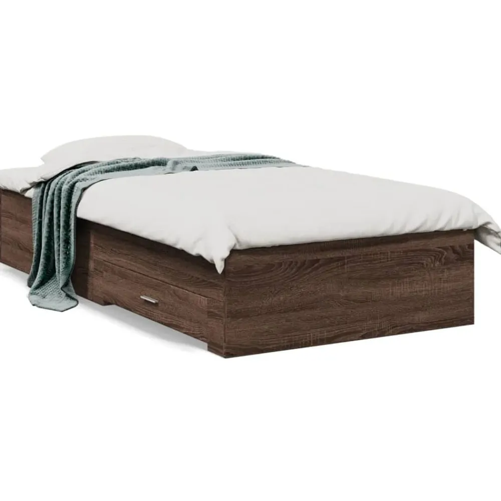 vidaXL Cama con cajones madera de ingeniería marrón roble 100x200 cm Marrón roble Discount