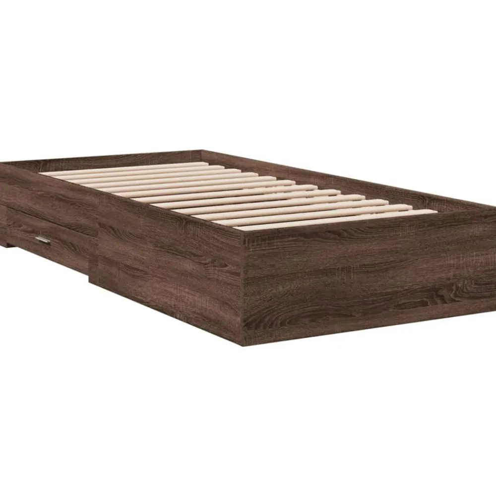 vidaXL Cama con cajones madera de ingeniería marrón roble 100x200 cm Marrón roble Discount