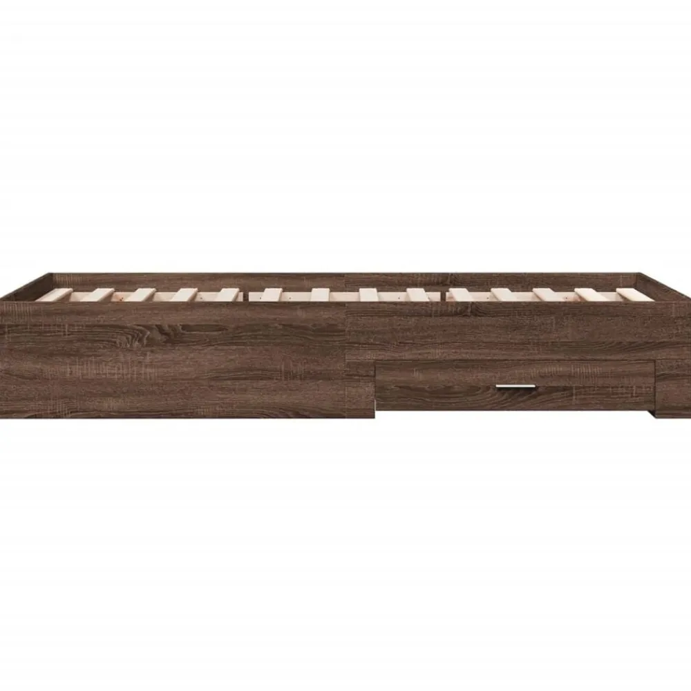 vidaXL Cama con cajones madera de ingeniería marrón roble 100x200 cm Marrón roble Discount
