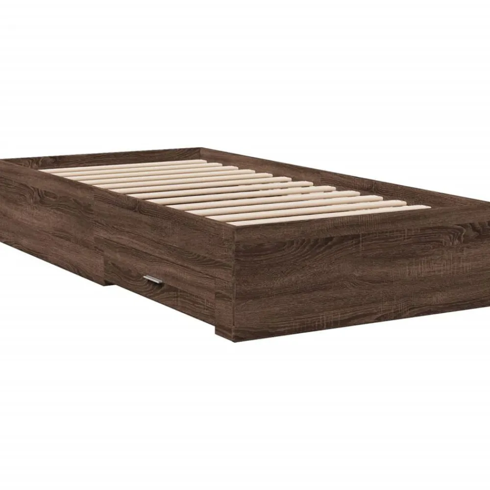 vidaXL Cama con cajones madera de ingeniería marrón roble 100x200 cm Marrón roble Discount