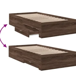 vidaXL Cama con cajones madera de ingeniería marrón roble 100x200 cm Marrón roble Discount