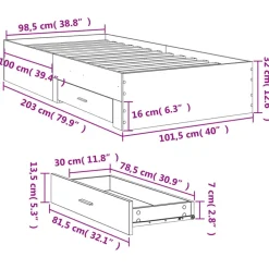 vidaXL Cama con cajones madera de ingeniería marrón roble 100x200 cm Marrón roble Discount