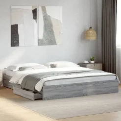 vidaXL Cama con cajones madera ingeniería 200x200 cm Gris sonoma