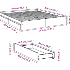 vidaXL Cama con cajones madera ingeniería 200x200 cm Gris sonoma