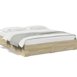 vidaXL Cama con cajones madera ingeniería 200x200 cm Roble Sonoma Clearance