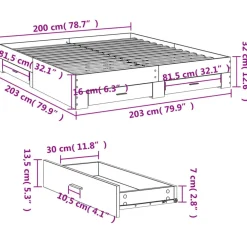 vidaXL Cama con cajones madera ingeniería 200x200 cm Roble Sonoma Clearance
