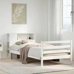 vidaXL Cama con estantería sin colchón madera maciza blanca 75x190 cm Blanco Best