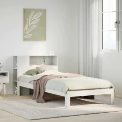 vidaXL Cama con estantería sin colchón madera maciza blanca 75x190 cm Blanco Hot