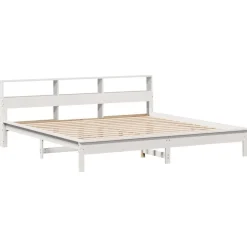 vidaXL Camas Y Accesorios-Cama con estantería sin colchón madera maciza blanca 200x200 cm