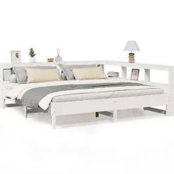 vidaXL Cama con estantería sin colchón madera maciza blanca 200x200 cm Blanco Clearance