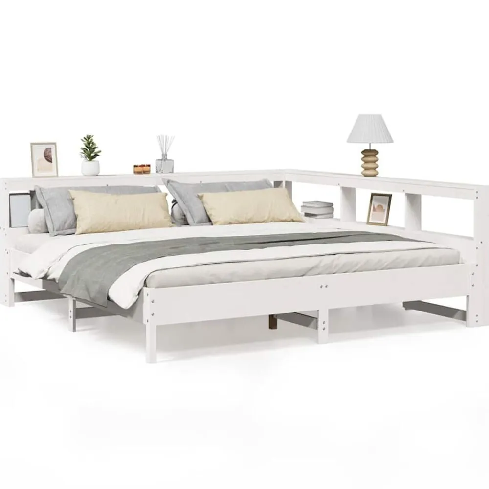 vidaXL Cama con estantería sin colchón madera maciza blanca 200x200 cm Blanco Clearance