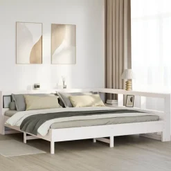 vidaXL Cama con estantería sin colchón madera maciza blanca 200x200 cm Blanco Clearance