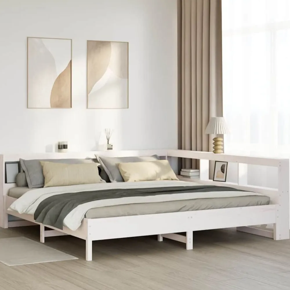 vidaXL Cama con estantería sin colchón madera maciza blanca 200x200 cm Blanco Clearance