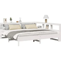 vidaXL Cama con estantería sin colchón madera maciza blanca 200x200 cm Blanco Clearance