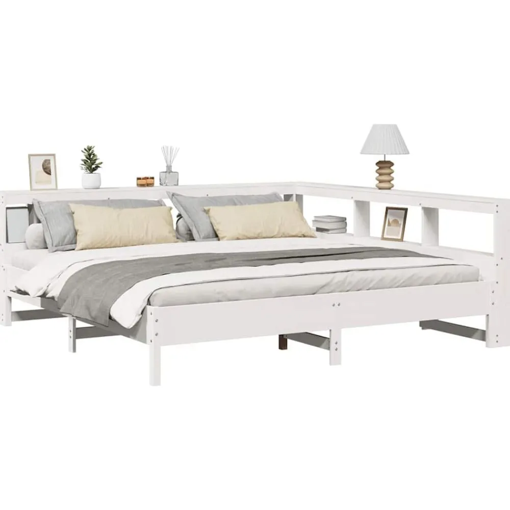 vidaXL Cama con estantería sin colchón madera maciza blanca 200x200 cm Blanco Clearance