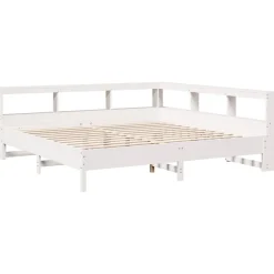 vidaXL Cama con estantería sin colchón madera maciza blanca 200x200 cm Blanco Clearance