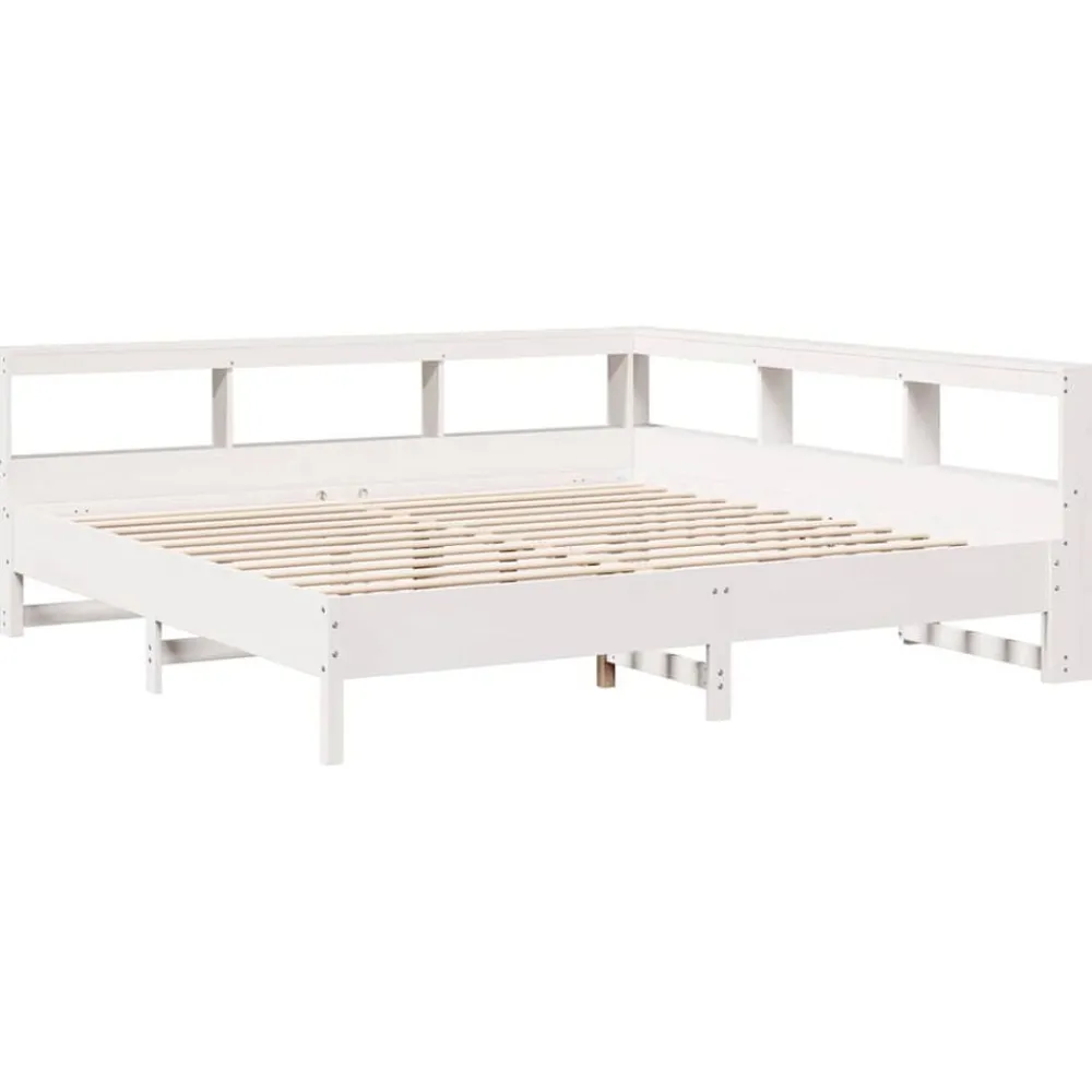 vidaXL Cama con estantería sin colchón madera maciza blanca 200x200 cm Blanco Clearance