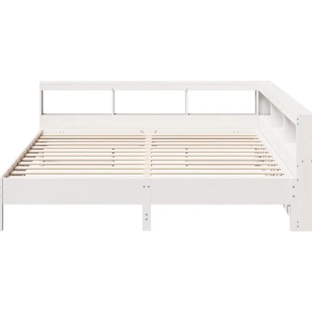 vidaXL Cama con estantería sin colchón madera maciza blanca 200x200 cm Blanco Clearance