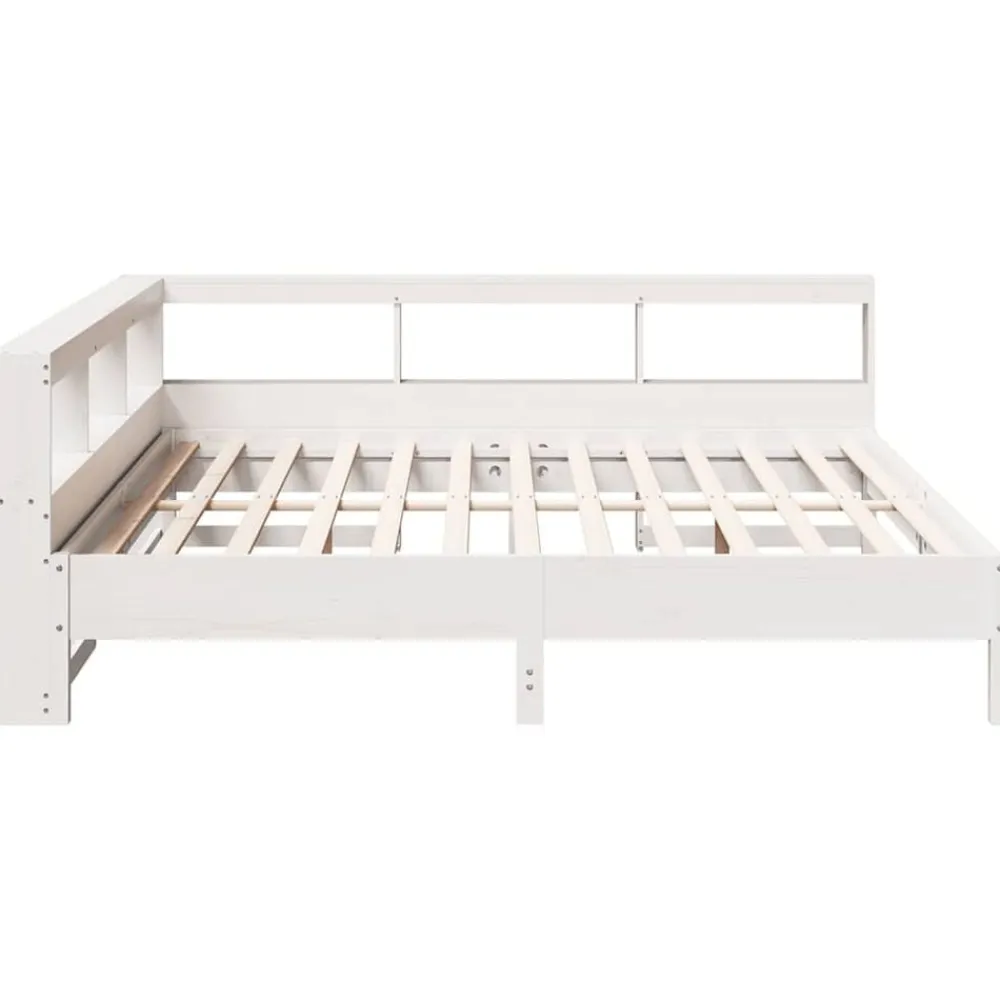 vidaXL Cama con estantería sin colchón madera maciza blanca 200x200 cm Blanco Clearance