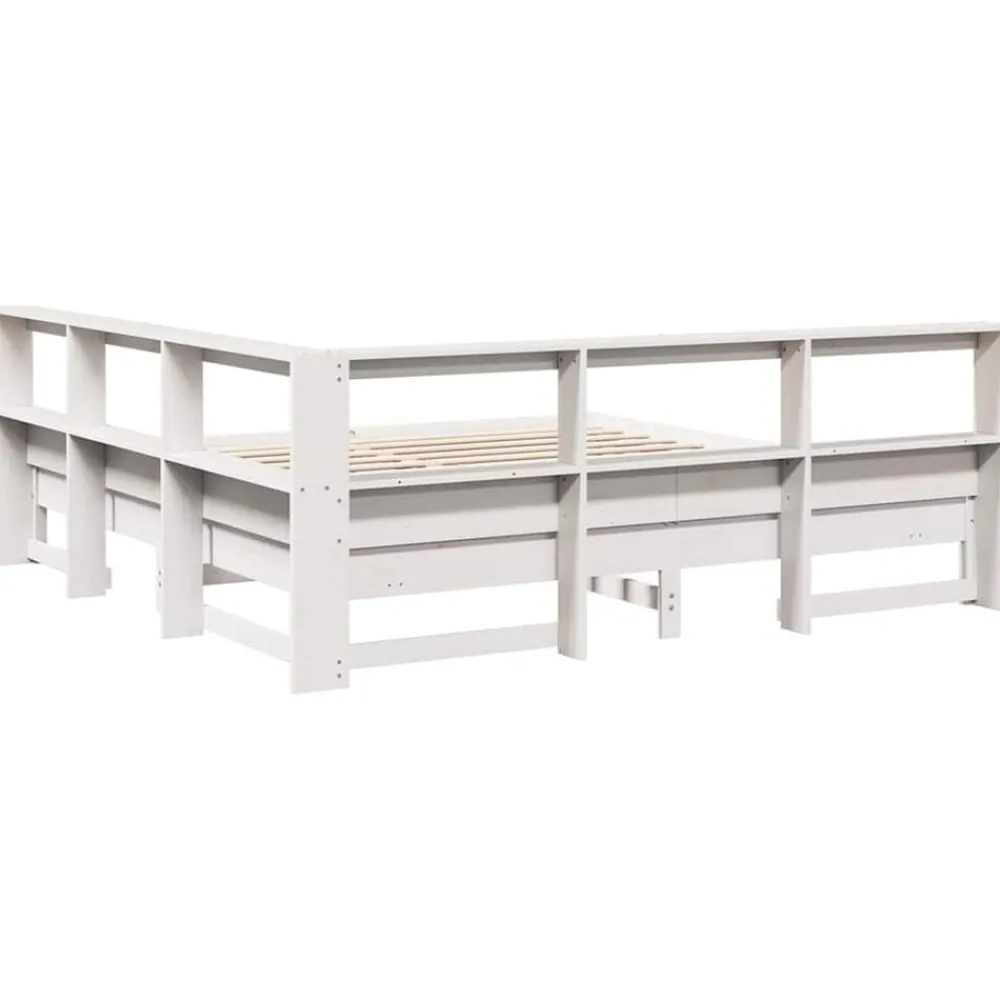 vidaXL Cama con estantería sin colchón madera maciza blanca 200x200 cm Blanco Clearance