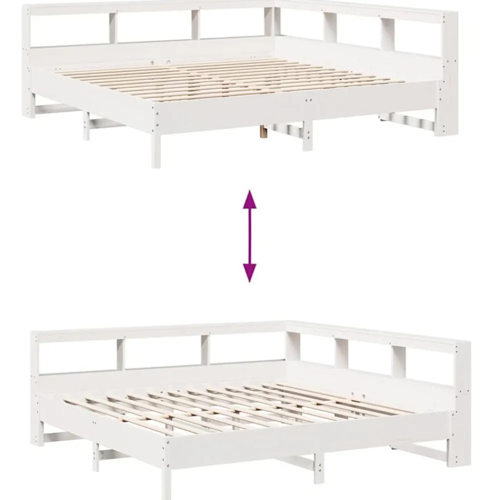 vidaXL Cama con estantería sin colchón madera maciza blanca 200x200 cm Blanco Clearance