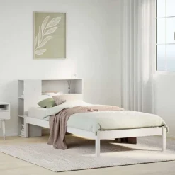 vidaXL Camas Y Accesorios-Cama con estantería sin colchón madera maciza blanca 75x190 cm
