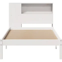 vidaXL Camas Y Accesorios-Cama con estantería sin colchón madera maciza blanca 75x190 cm