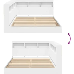 vidaXL Cama con Estantería 140 x 200 cm Madera contrachapada Blanco Online