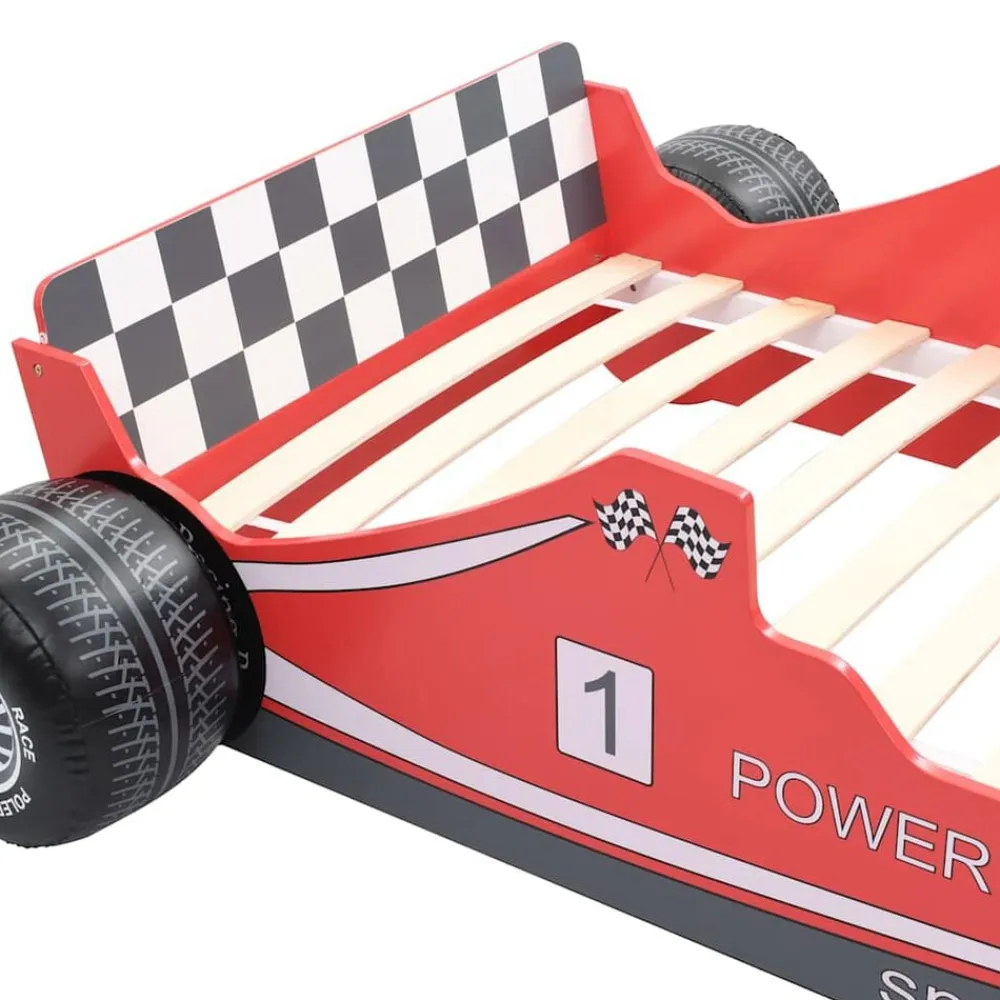 vidaXL Cama con forma de coche de carreras para niños 90x200 cm roja Rojo Sale