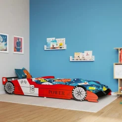 Niños vidaXL Mobiliario Para Bebés Y Niños Pequeños-Cama con forma de coche de carreras para niños roja 90x200 cm