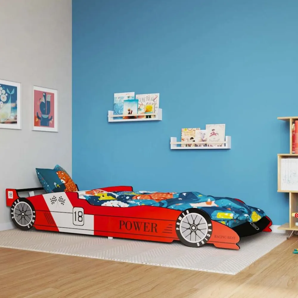 Niños vidaXL Mobiliario Para Bebés Y Niños Pequeños-Cama con forma de coche de carreras para niños roja 90x200 cm