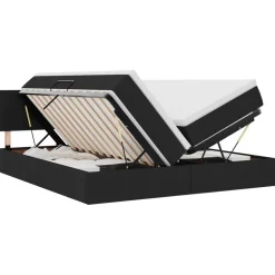vidaXL Cama con tira de luces LED con cabecera 180 x 200 cm tela Negro Best