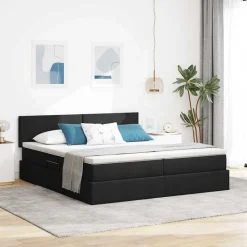 vidaXL Cama con tira de luces LED con cabecera 180 x 200 cm tela Negro Best