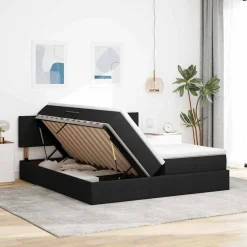 vidaXL Cama con tira de luces LED con cabecera 180 x 200 cm tela Negro Best