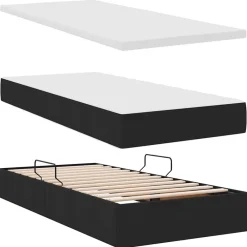 vidaXL Cama con tira de luces LED con cabecera 180 x 200 cm tela Negro Best