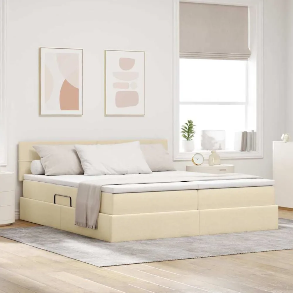 vidaXL Conjuntos De Muebles-Cama con tira de luces LED con cabecera 180 x 200 cm tela