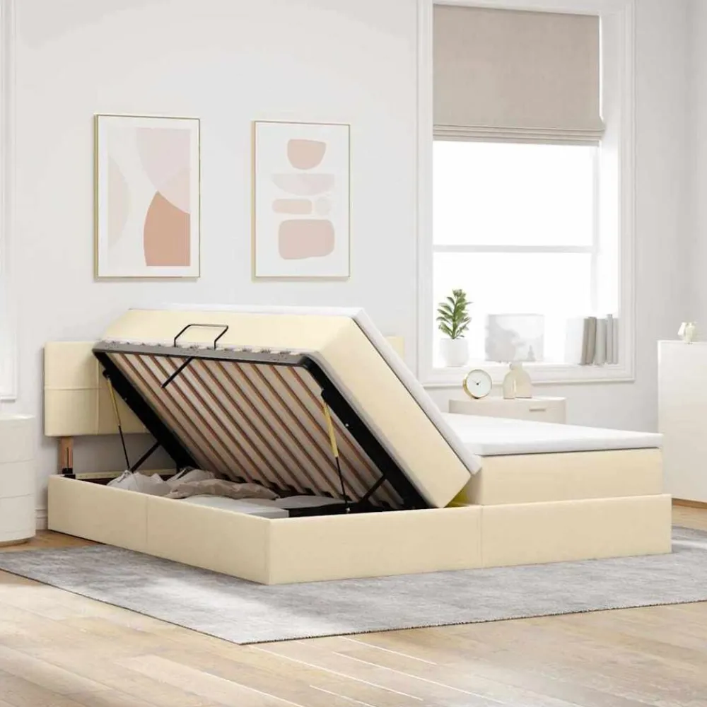 vidaXL Conjuntos De Muebles-Cama con tira de luces LED con cabecera 180 x 200 cm tela