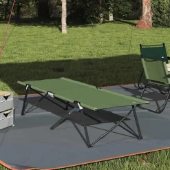 vidaXL Actividades Al Aire Libre-Cama de Camping Plegable Verde 206 x 76 x 74 cm Oxford y acero