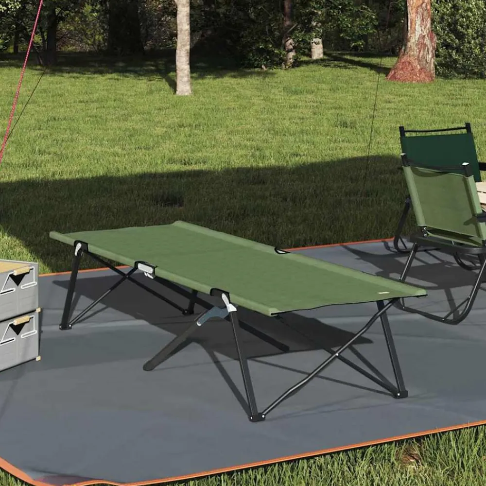 vidaXL Actividades Al Aire Libre-Cama de Camping Plegable Verde 206 x 76 x 74 cm Oxford y acero