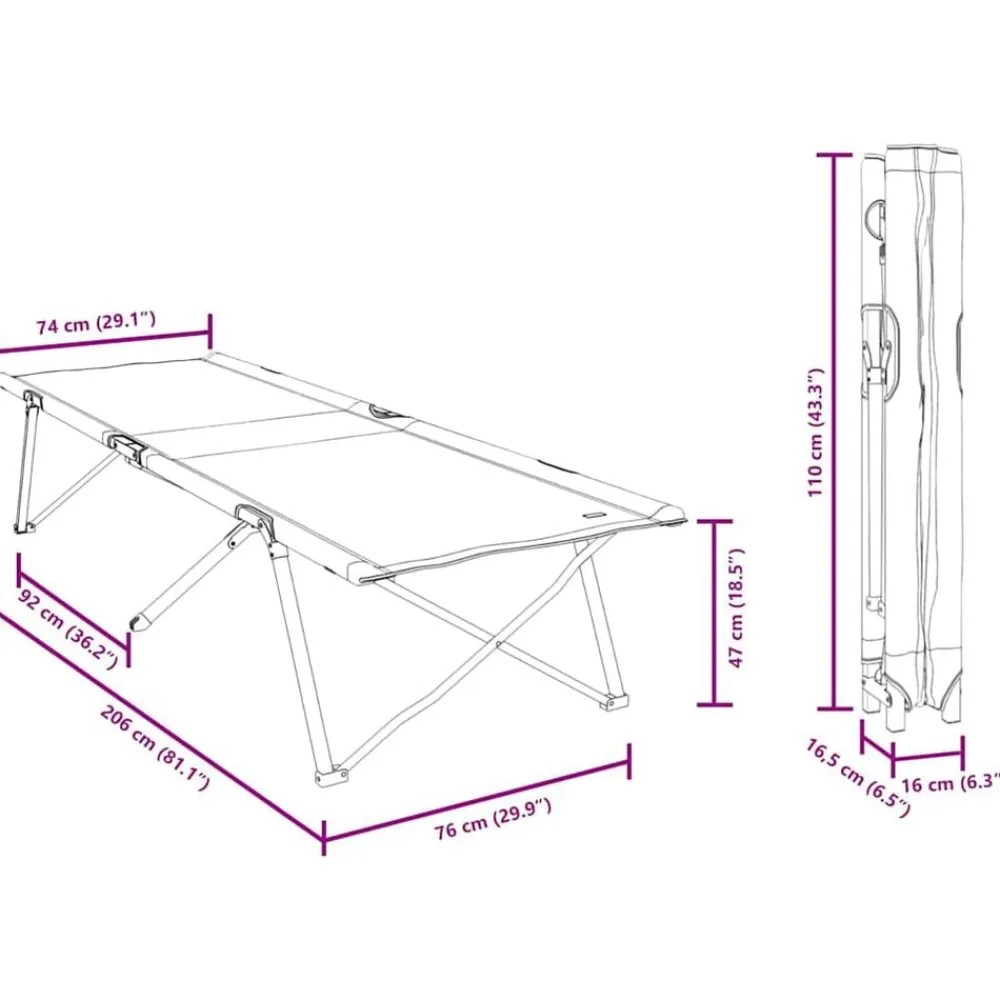 vidaXL Actividades Al Aire Libre-Cama de Camping Plegable 206 x 76 x 74 cm Oxford y acero