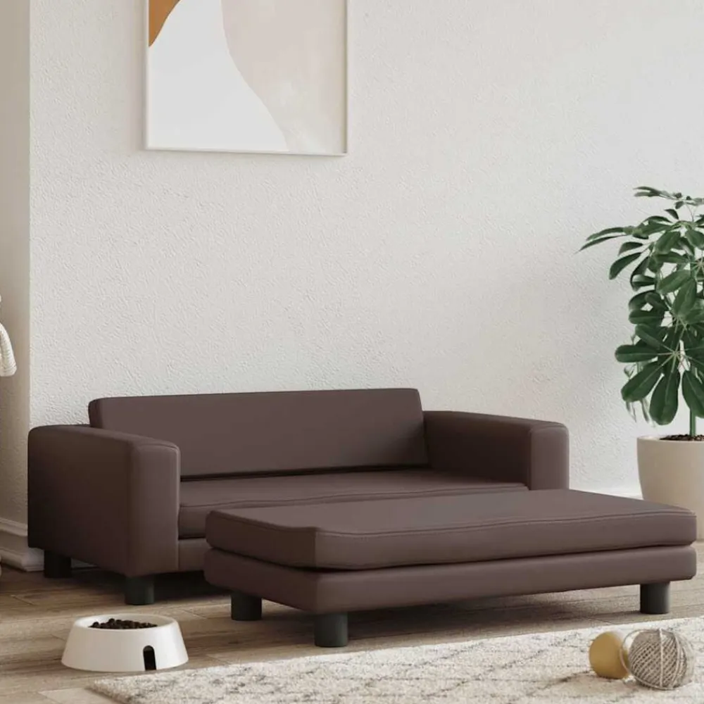 vidaXL Productos Para Mascotas-Cama de perros con extensión cuero sintético marrón 100x50x30cm